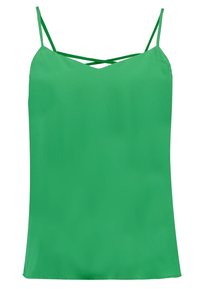 Camisola verde con spalline sottili, caratterizzata da un design incrociato sul retro. Tessuto morbido e vestibilità rilassata.