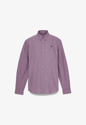 Paarse button-up shirt met lange mouwen, een spread collar, knopen aan de voorkant en een klein logo op de borst. Van katoen met een gladde textuur.