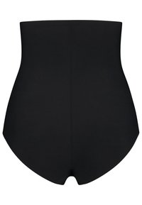 Shorts modellanti in vita alta in nero intenso, realizzati in tessuto liscio ed elastico con un design senza cuciture e senza hardware visibile.