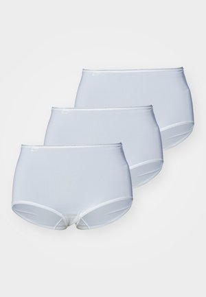 Tre par med hvite høytaljede truser laget av glatt stoff; har et sømløst design og myk elastisk linning.