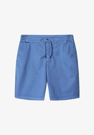 Blauwe zwemshorts van lichtgewicht stof, met een elastische tailleband, verstelbaar trekkoord en twee zijzakken.