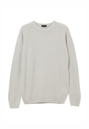 Maglione a maglia grigio chiaro con un motivo testurizzato, collo a giro e polsini e orlo a coste. Realizzato in materiale morbido e caldo con una vestibilità comoda.