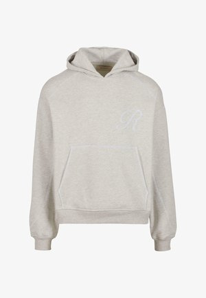 Hallide hallhallane kapuutsiga hall puuvillane sviiter, millel on esikuluuk, reguleeritav kapuuts ja valge tikandiga 'R' detail rinnal. Raglan varrukad ja soonikkoes käepaelad.