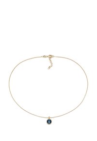 Halsband i guldton med en fin kedja och en cirkulär blå berlock. Kedjan har en hummerlås och justerbar längd för en säker passform.