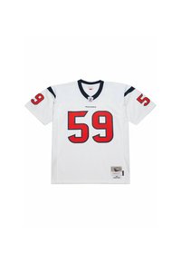 Weißes Houston Texans Footballtrikot mit der Nummer 59 in Rot auf der Vorderseite und an den Ärmeln, mit navyblauen Akzenten am Kragen und an den Schultern.
