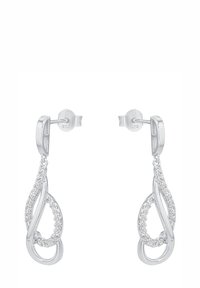 Söderhänge i silver med sammanflätade öglor, en ögla prydd med små klara ädelstenar, fästa med stickbackar.