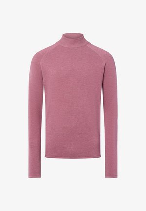 Langharige gebreide turtleneck trui in stofroze met een slim fit en textuur.