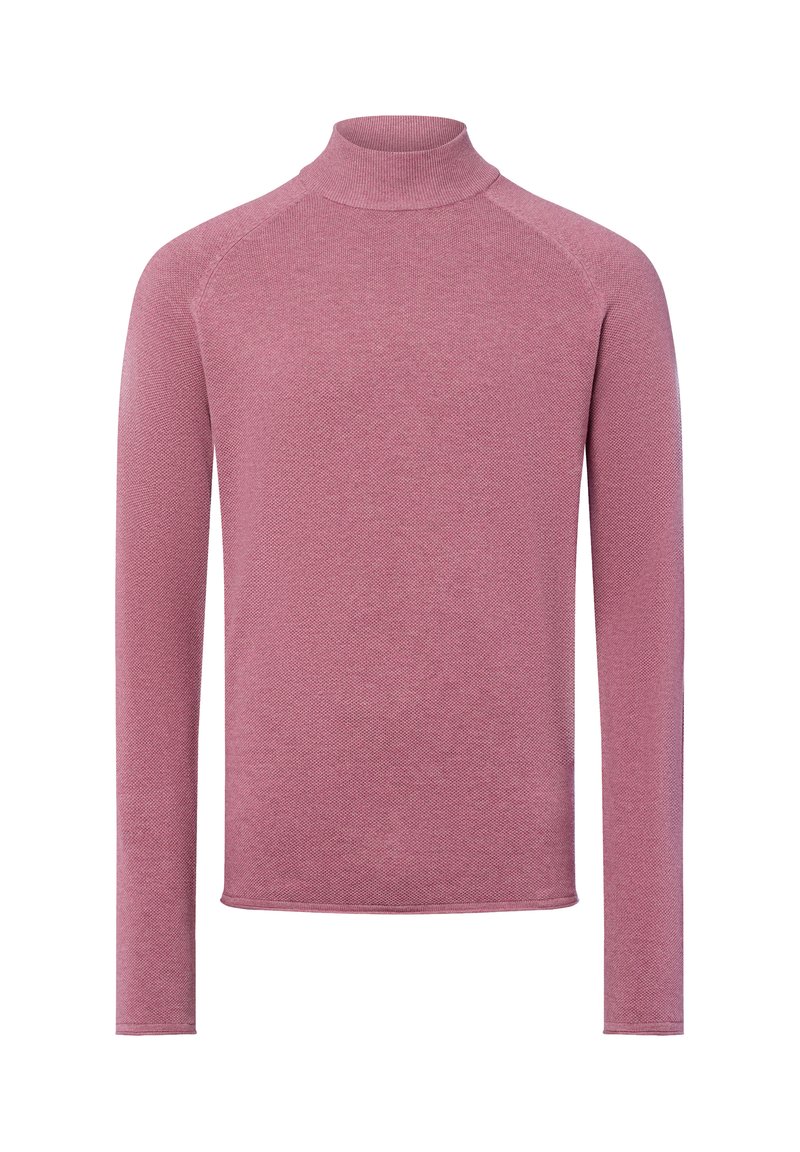 Langharige gebreide turtleneck trui in stofroze met een slim fit en textuur.