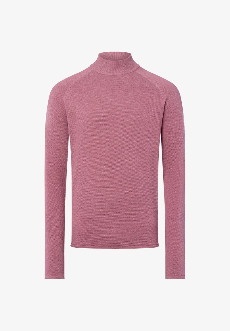 Langharige gebreide turtleneck trui in stofroze met een slim fit en textuur.