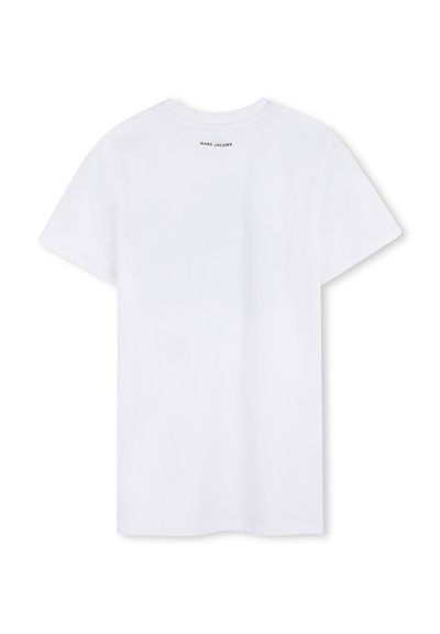 Hvid bomulds-T-shirt med rund halsudskæring, korte ærmer og enkelt design. "Marc Jacobs"-logo i lille tryk på bagsiden.