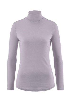 Heller lila Langarm-Turtleneck aus weichem, dehnbaren Stoff. Verfügt über eine taillierte Silhouette und eine glatte Textur mit abgerundetem Saum.