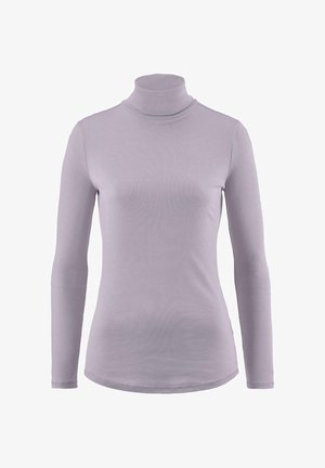 Lichtpaarse langmouw turtleneck top gemaakt van zacht, rekbaar materiaal. Kenmerkt zich door een aansluitende snit en een gladde textuur met een ronde zoom.