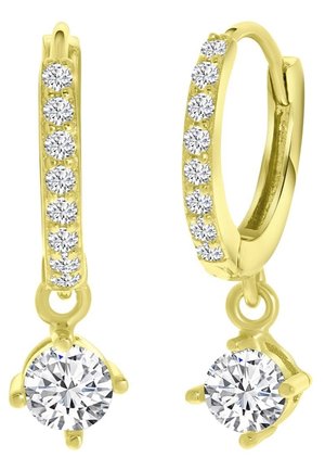 Lucardi 925 SILVER ROW WITH 7 ZIRCONIA STONES AND ZIRCONIA PENDANT - Oorbellen - gold-coloured