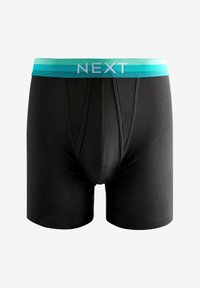 Fekete boxeralsó, puha anyagból, türkiz színű rugalmas derékpánttal, amelyen a "NEXT" felirat szerepel. Funkcionális zsebből készült.