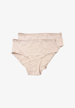 Due coppie di slip in cotone color rosa chiaro con una texture liscia, vita alta e bordi laterali senza cuciture.