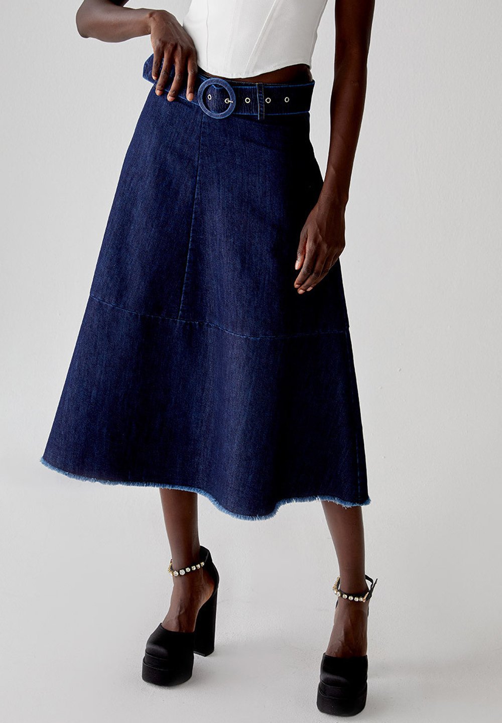 Donna Gonna Lunga In Denim Blu Navy | Maje Gonne & Shorts - Foto 5