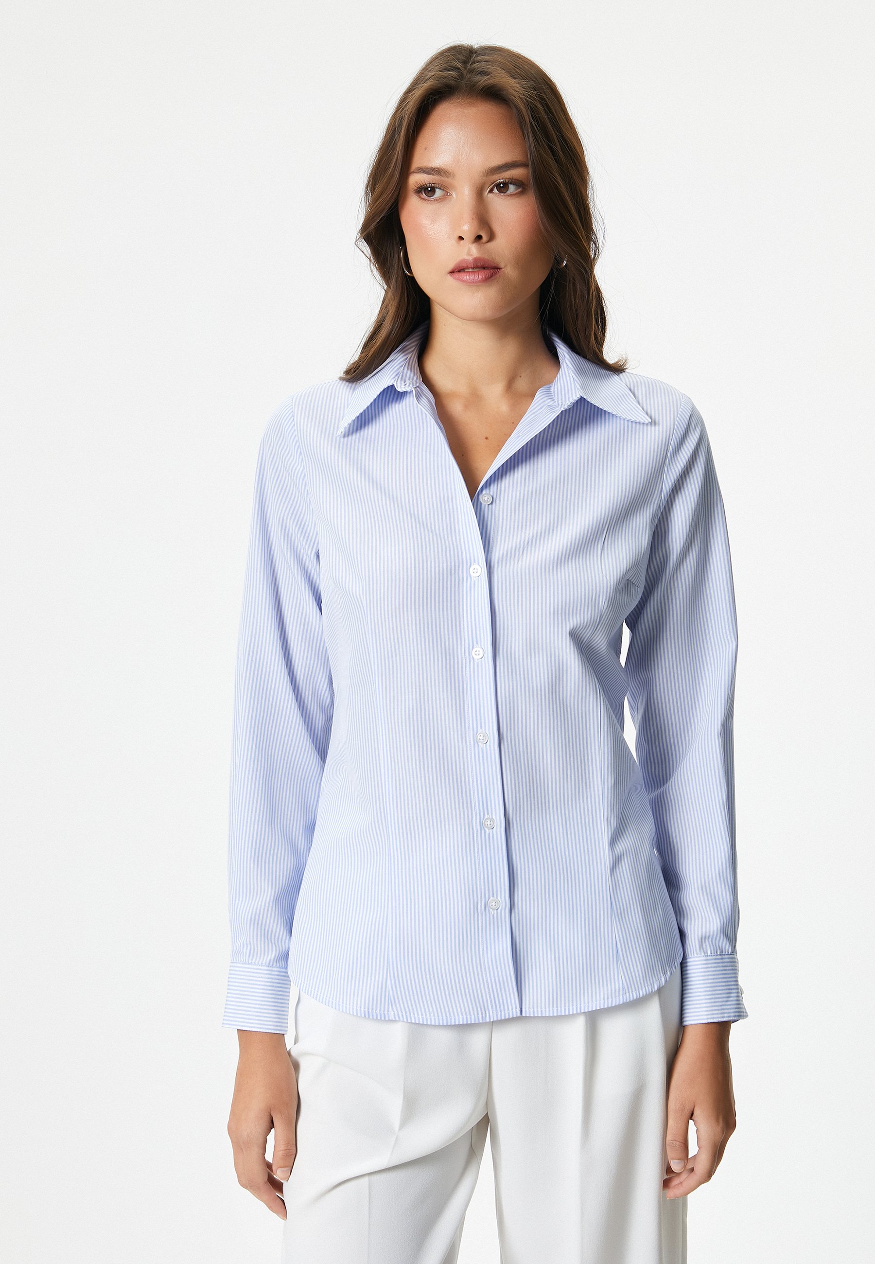 Elegant covered button long sleeve shirt - Blouse ALIRIO