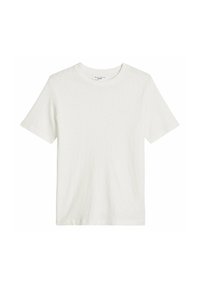 T-shirt blanc uni à manches courtes et col rond, en tissu doux, présenté à plat sur un fond blanc.
