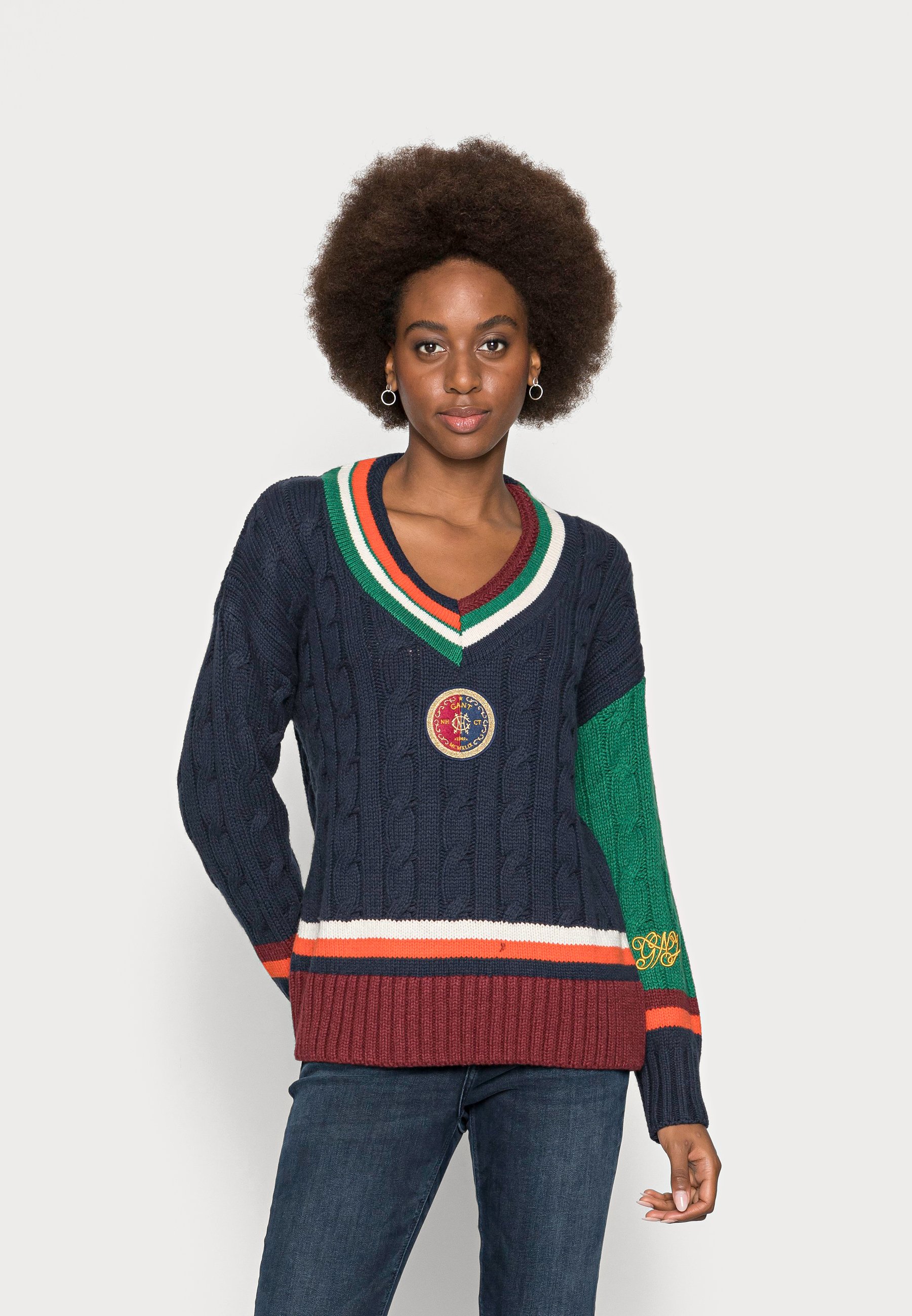 GANT VARSITY V NECK - Jumper - evening 