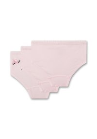 Dreier-Set rosa Baumwoll-Slips mit elastischen Bund, mit glatter Textur, bei einem Paar mit kleinem, ausgesticktem Design.