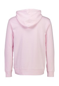 Rosa huvtröja med dragsnoddshuva, långa ärmar och ribbade muddar. Mjukt tyg med en slät yta, utan synliga mönster eller hårdvara.