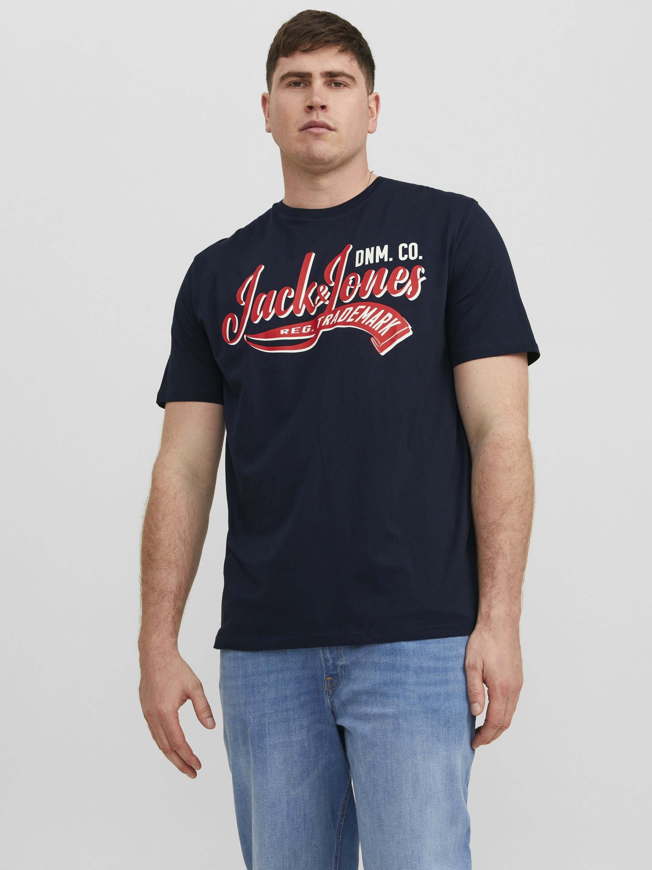 JACK&JONES PLUS JJECALEB Varsity Tee SS O-Neck NOO PLS, zwart, 5XL