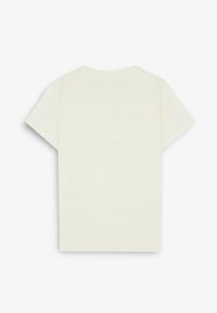 Kurzes T-Shirt in Off-White mit rundem Halsausschnitt und weicher, glatter Textur, in einem schlichten, unifarbenen Design.