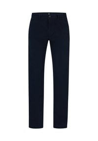Navy chinos van katoen met een rechte pasvorm, voorzien van een knoopsluiting, voorzakken en een gladde textuur.