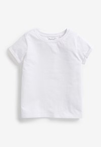 T-shirt en coton blanc avec un col arrondi, des manches courtes et un design simple sans motifs ni accents.