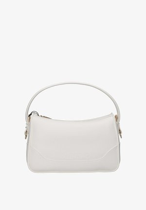 Borsa a spalla bianca Valentino con un solo manico superiore, forma rettangolare curva e chiusura a zip nella parte superiore.