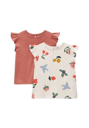 Monoprix, LOT DE 2 T-SHIRT MANCHES COURTES À VOLANTS UNI ET IMPRIMÉ - T-shirt imprimé - ronsard