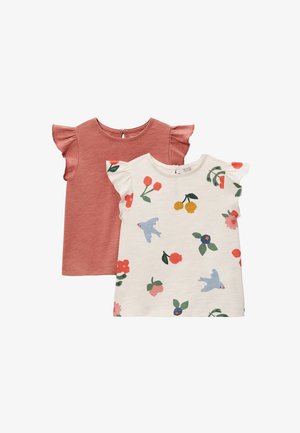 Monoprix, LOT DE 2 T-SHIRT MANCHES COURTES À VOLANTS UNI ET IMPRIMÉ - T-shirt imprimé - ronsard