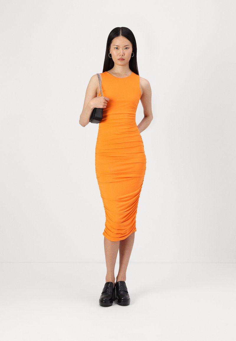 slim fit dress slacks Anaisa Orange Plunge Halter-Neck Midi Dress – Club L London main image 0