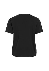 Svart t-shirt med rund hals, kortärmad, enfärgad, i bomull, rak skärning, slät yta, utan synliga mönster eller logotyper.