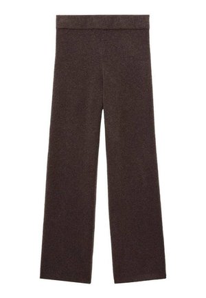 Pantaloni a gamba larga marroni realizzati in tessuto morbido, con vita elastica e senza motivi o dettagli prominenti.