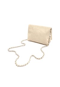 Borsa a mano color crema con un motivo floreale impresso, dotata di una tracolla in argento e di un design pieghevole per una facile conservazione.