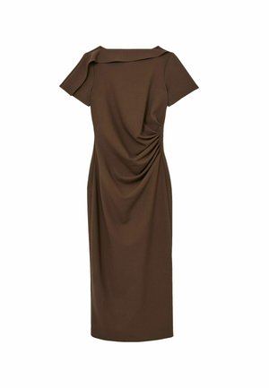 reiss harlan twill jersey midi dress REGULAR FIT - DRAPED - Jerseykleid - burgundy/braun Cowl neck