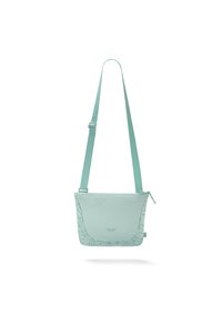 Světlezelená crossbody taška se zipovým uzávěrem, na jedné straně s geometrickým vzorem a s nastavitelným popruhem. Odolný materiál.