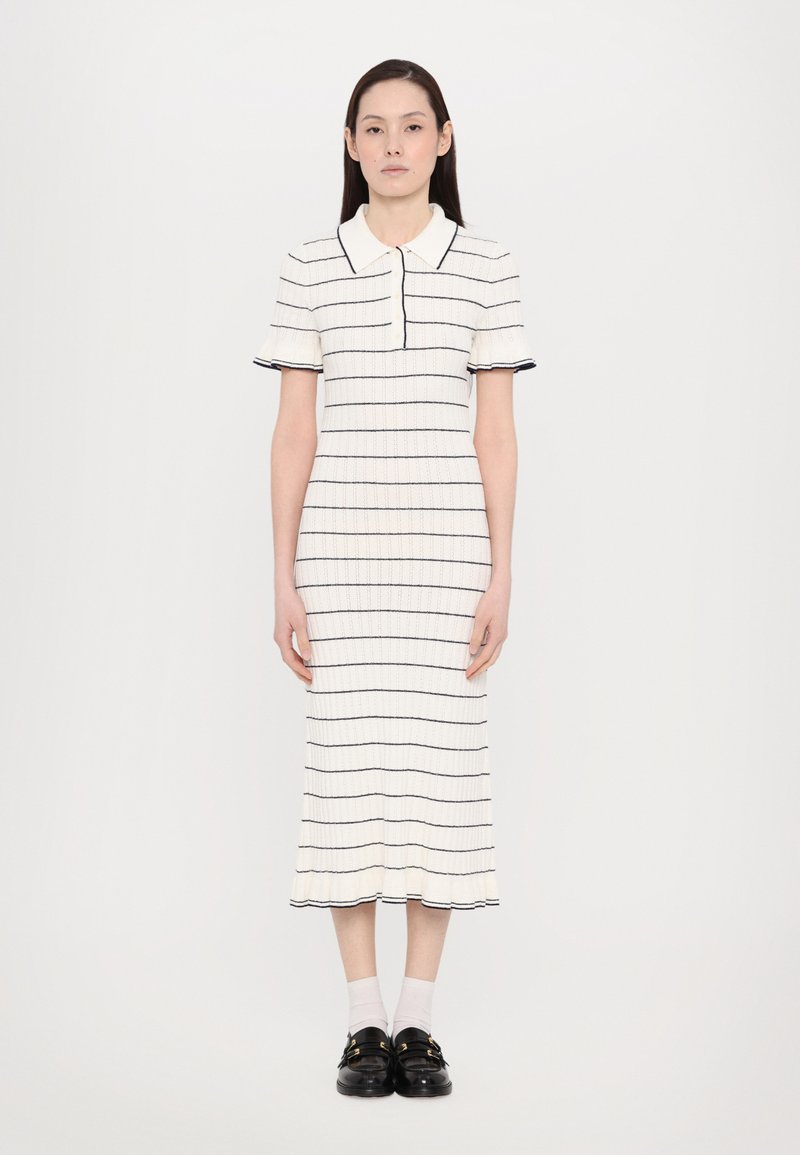 sandro ROBE MIDI COL POLO FINITIONS FRILL - Rochie de zi - ecru