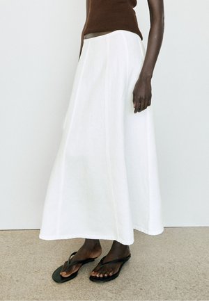 Massimo Dutti, 100% LINEN DENIM-EFFECT MIDI SKIRT - A-line skirt - white