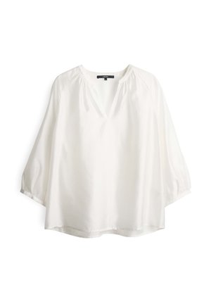 Witte blouse met een V-hals, driekwart raglanmouwen en geplooide details op de schouders. Lichtgewicht stof en een losvallende pasvorm.