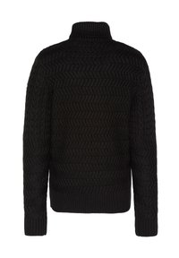 Maglione nero a collo alto con motivo a spina di pesce testurizzato. Tessuto a maglia con polsini e orlo a coste.