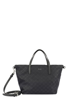 Borsa a mano in nylon nero con motivo in rilievo, doppio manico superiore e tracolla regolabile. Caratterizzata da accessori in argento e dettagli con logo.