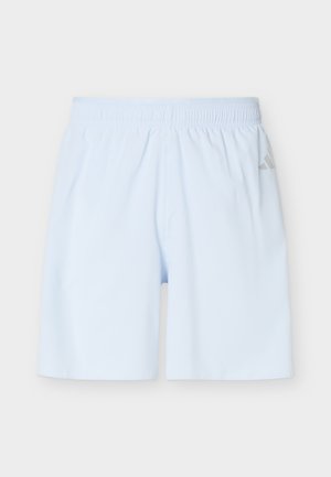 Világoskék elasztikus derékpántos rövidnadrág sima anyagú, jobb oldalon egy kis Adidas logóval.