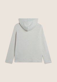 Felpa con cappuccio grigio chiaro dal tessuto morbido, maniche lunghe e cappuccio. Presenta un design semplice senza hardware o motivi visibili.