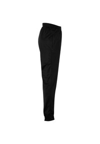 Zwarte sweatpants met een elastische tailleband, taps toelopende pijpen en boorden bij de enkels. Gemaakt van een soepele, lichtgewicht stof.