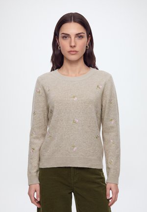 ONLY, ONLSHINE EMBROIDERY O NECK - Пуловер - mocha meringue/mel/flower body/beech/pale/birch