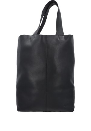 Čierna kožená taška na rameno s dvoma ramennými popruhmi a hladkou štruktúrou, s jemným vertikálnym švom uprostred.