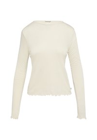 Langärmliges Oberteil aus leichtem Stoff in Off-White, mit rundem Ausschnitt und gewelltem Saumdetail.