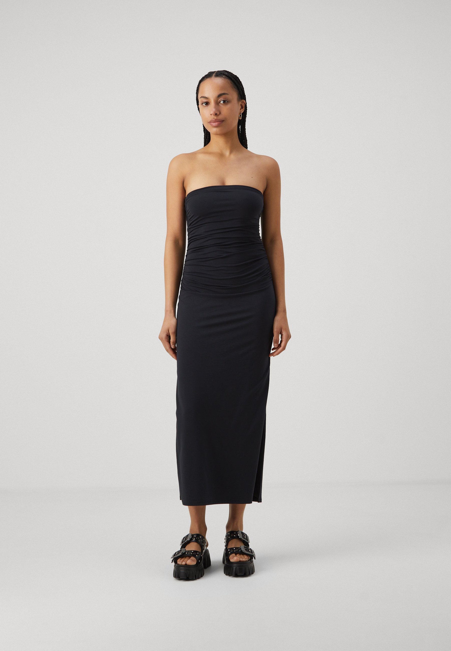 abercrombie black strapless dress Petite Long Sleeve Soft Silky Jersey Midi Dress, Black – Jolie Moi Retail